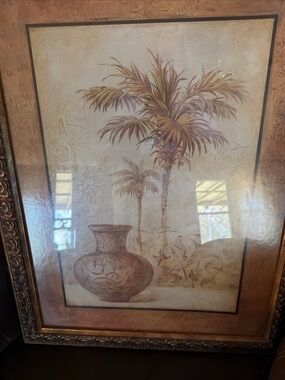 Source Unknown Palm Tree Vase Wall Art in Beige and Brown